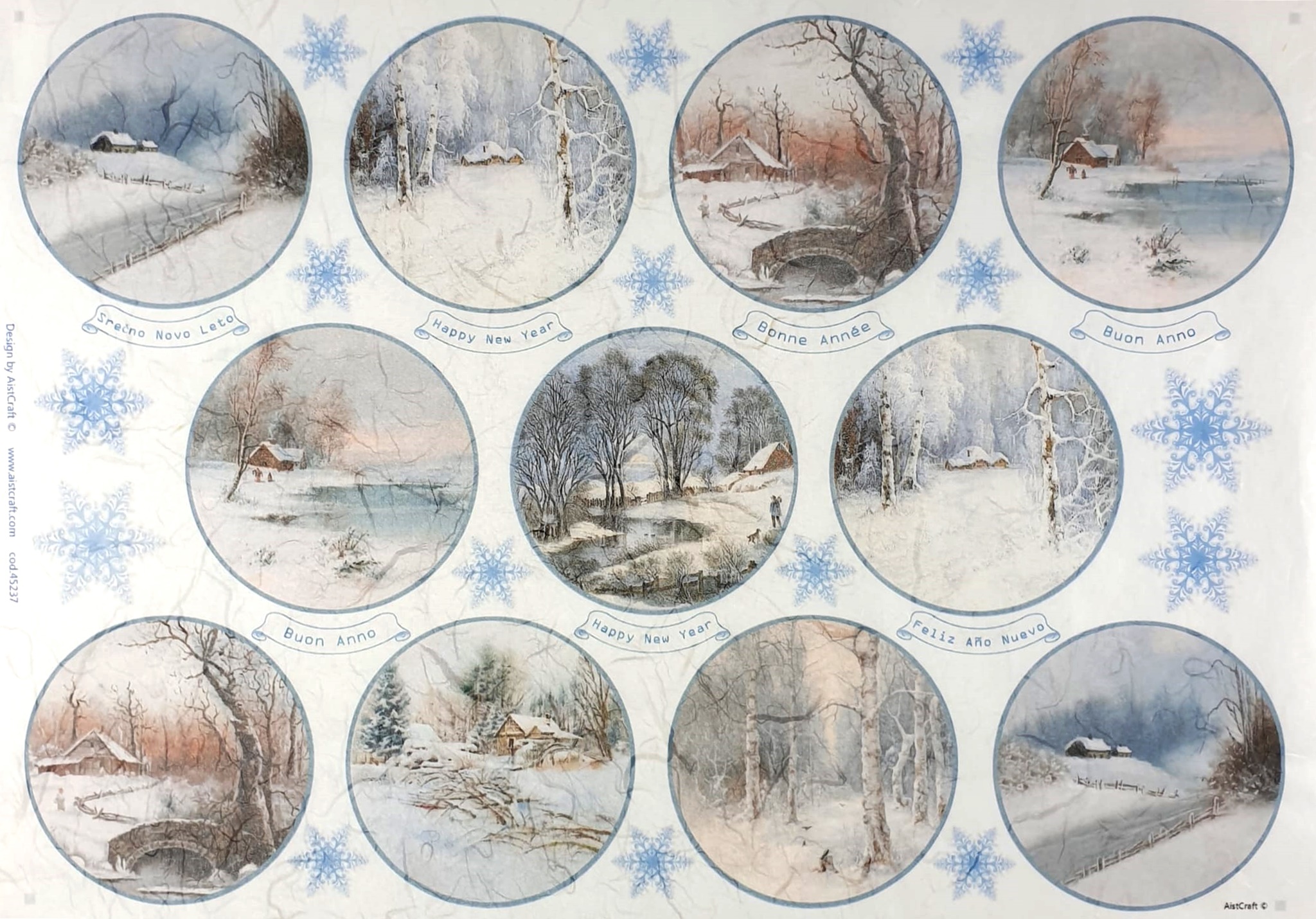 Hârtie de orez - Winter Medallions - 32x45 cm 1 Hârtie de orez - Winter Medallions - 32x45 cm