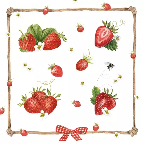 Șervețel - Strawberry & Bumblebee - 33x33 cm 1 Șervețel - Strawberry & Bumblebee - 33x33 cm