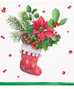 Șervețel - Sock with Poinsettia - 33x33 cm