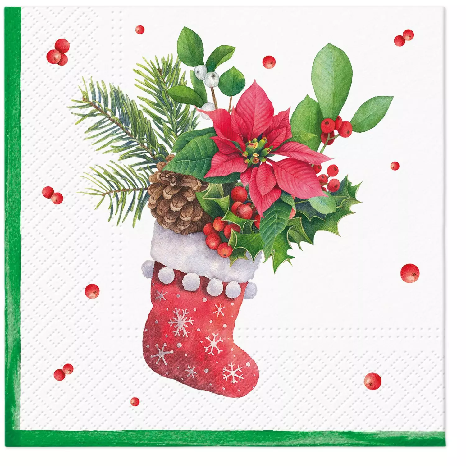 Șervețel - Sock with Poinsettia - 33x33 cm 1 Șervețel - Sock with Poinsettia - 33x33 cm