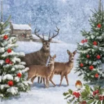Șervețel - Three Deers at Christmas - 33x33 cm