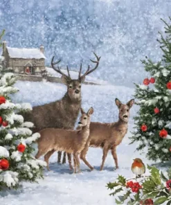 Șervețel - Three Deers at Christmas - 33x33 cm
