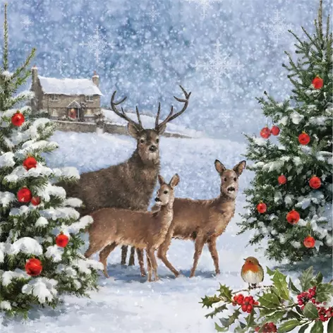 Șervețel - Three Deers at Christmas - 33x33 cm 1 Șervețel - Three Deers at Christmas - 33x33 cm