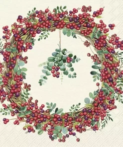 Șervețel - Berry Wreath cream - 33x33 cm