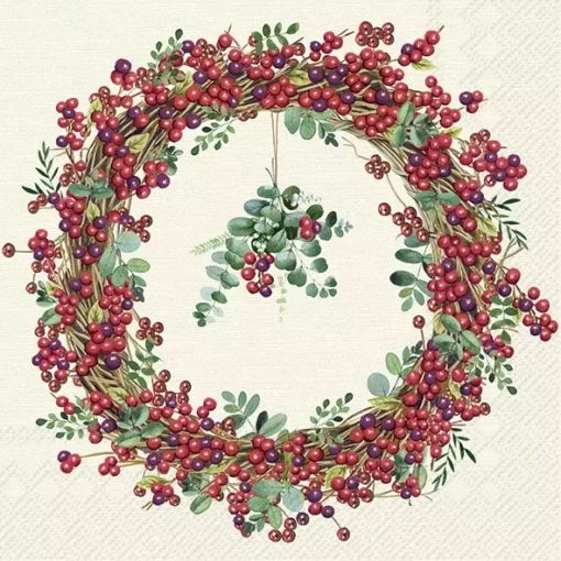 Șervețel - Berry Wreath cream - 33x33 cm 1