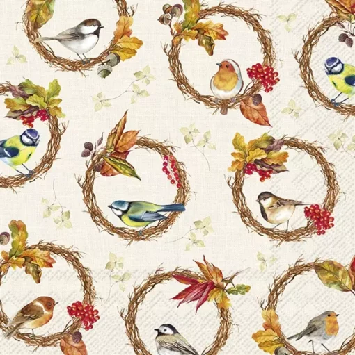 Șervețel - Birds in the Wreath - 33x33 cm 1
