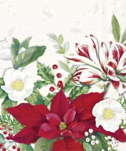 Șervețel - Christmas Florals white - 33x33 cm