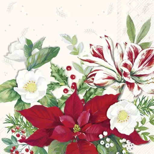 Șervețel - Christmas Florals white - 33x33 cm 1