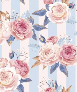 Șervețel - Pink Roses on Blue Stripes - 33x33 cm