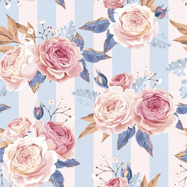 Șervețel - Pink Roses on Blue Stripes - 33x33 cm 1 Șervețel - Pink Roses on Blue Stripes - 33x33 cm