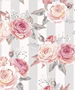 Șervețel - Pink Roses on Grey Stripes - 33x33 cm