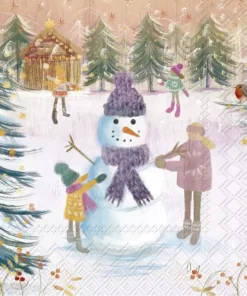 Șervețel - Playful Snowman - 33x33 cm
