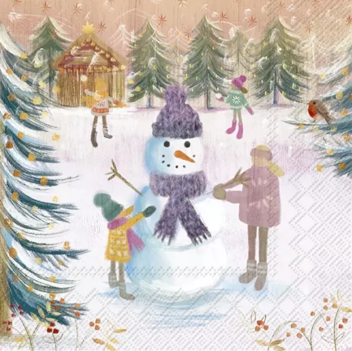 Șervețel - Playful Snowman - 33x33 cm 1