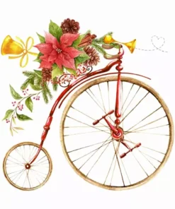 Șervețel - Retro Bicicletta di Natale - 33x33 cm