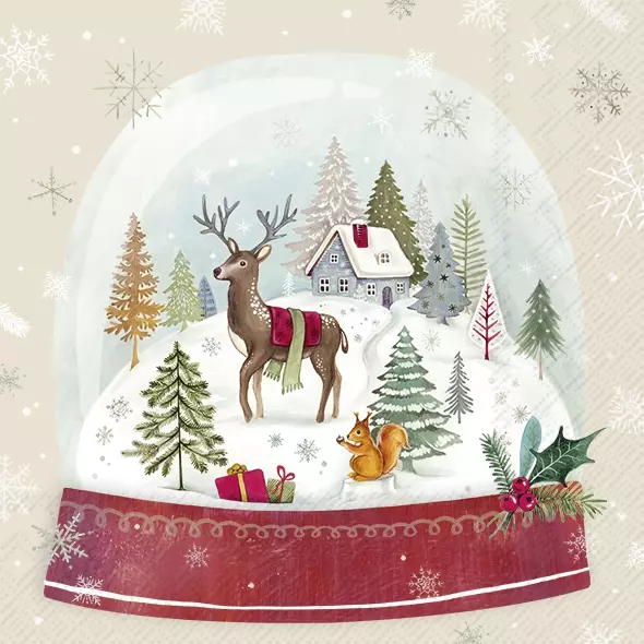 Șervețel - Snow Globe cream - 33x33 cm 1 Șervețel - Snow Globe cream - 33x33 cm