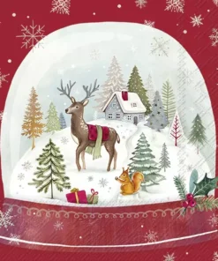 Șervețel - Snow Globe red - 33x33 cm