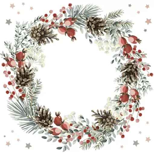 Șervețel - Watercolour Wreath on White - 33x33 cm 1