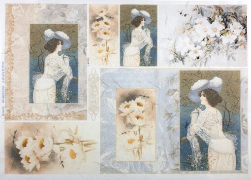 Hârtie de orez - Lady and Flowers - 32x45 cm 1