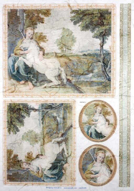 Hârtie de orez - Lady and Unicorn - 32x45 cm 1
