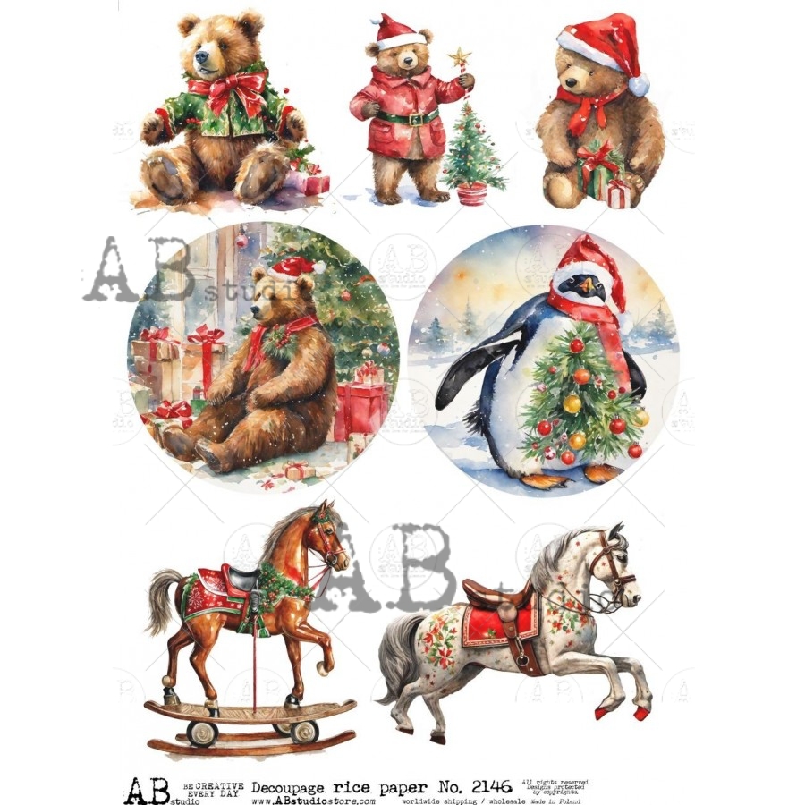 Hârtie de orez - Rocking Horse & Teddy - A4 1 Hârtie de orez - Rocking Horse & Teddy - A4