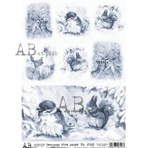 Hârtie de orez – Animals blue - A4 1