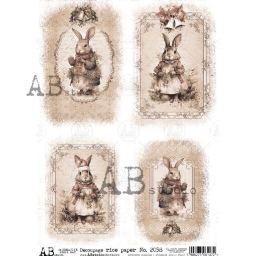 Hârtie de orez – Christmas Rabbits 2 - A4 1