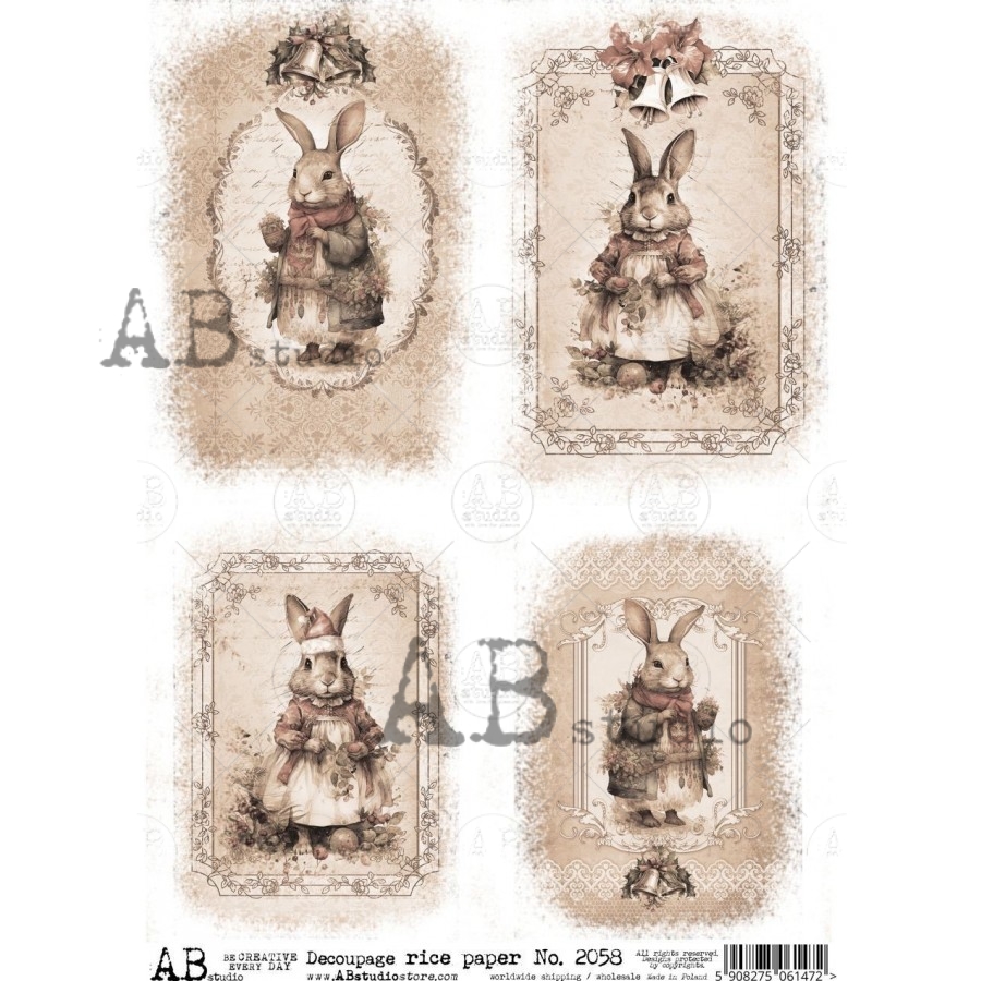Hârtie de orez – Christmas Rabbits 2 - A4 1 Hârtie de orez – Christmas Rabbits 2 - A4