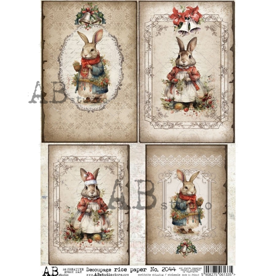 Hârtie de orez – Christmas Rabbits - A4 1 Hârtie de orez – Christmas Rabbits - A4