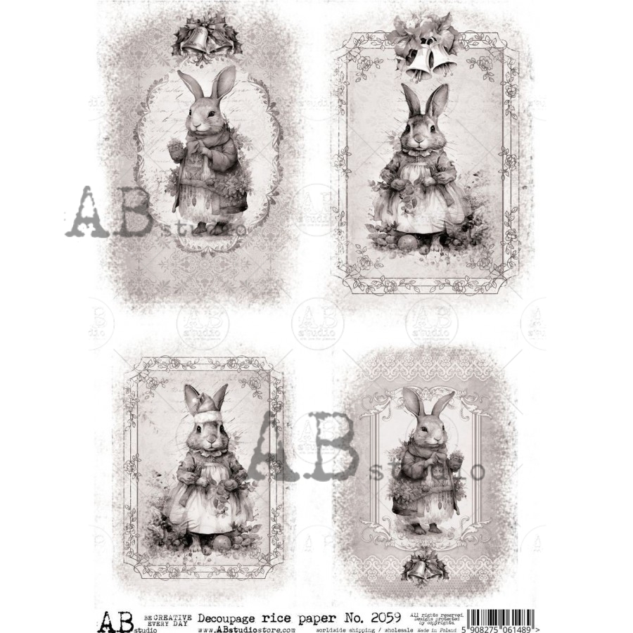 Hârtie de orez – Christmas Rabbits - A4 1 Hârtie de orez – Christmas Rabbits - A4