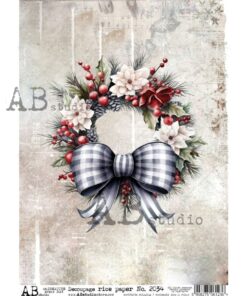 Hârtie de orez – Christmas Wreath with a Bow - A4