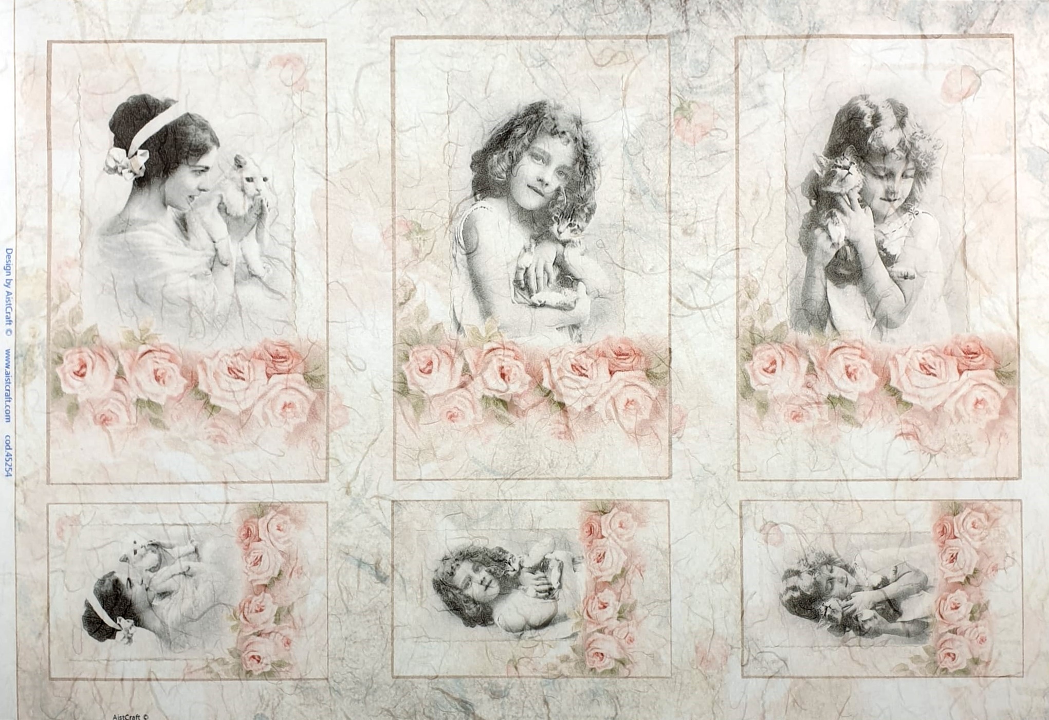 Hârtie de orez – Girls with Cats - 32x45 cm 1 Hârtie de orez – Girls with Cats - 32x45 cm