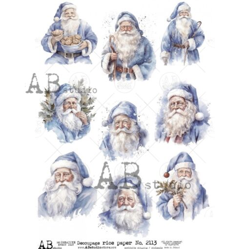 Hârtie de orez – Santa Claus blue - A4 1