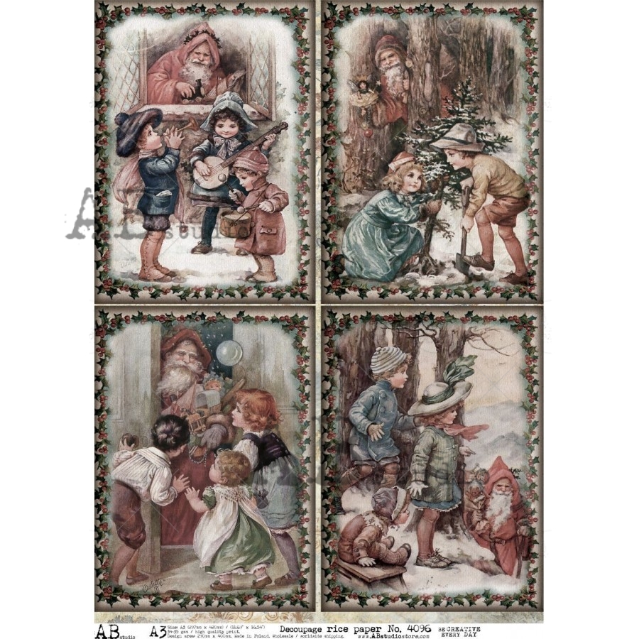 Hârtie de orez – Vintage Christmas - A3 1 Hârtie de orez – Vintage Christmas - A3
