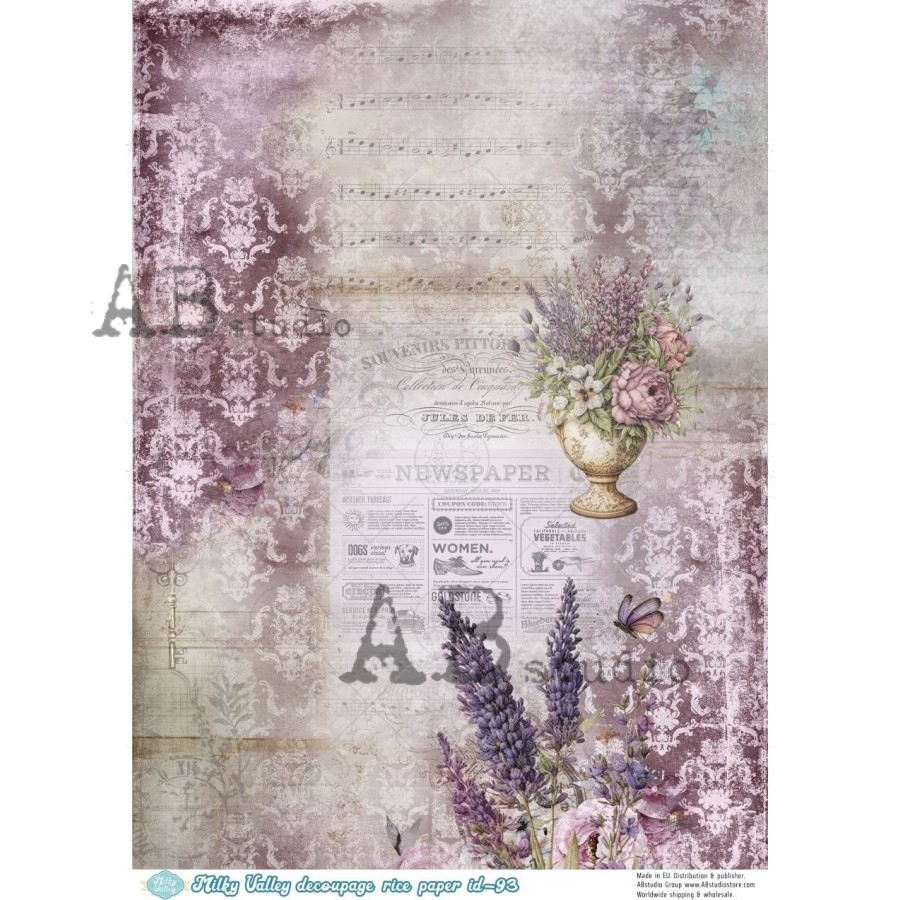 Hârtie de orez – Vintage Lavender 2 - A4 1 Hârtie de orez – Vintage Lavender 2 - A4