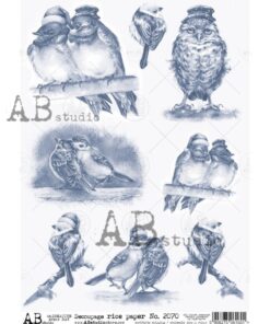 Hârtie de orez - Blue birds - A4