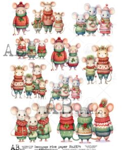 Hârtie de orez - Christmas Mouse Familly - A4