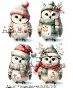 Hârtie de orez - Christmas owl 4 - A4