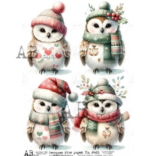 Hârtie de orez - Christmas owl 4 - A4 1