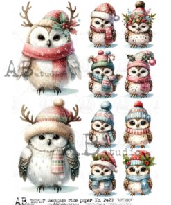 Hârtie de orez - Christmas owl - A4