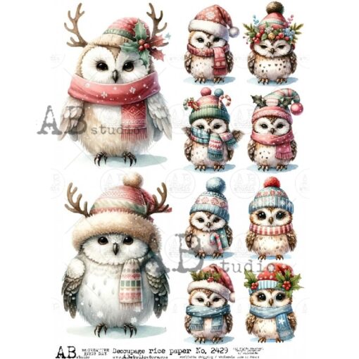 Hârtie de orez - Christmas owl - A4 1