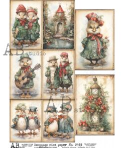 Hârtie de orez - Festive Christmas duck act - A4