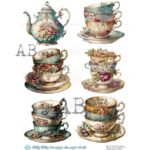 Hârtie de orez - Floral tea pot - A4