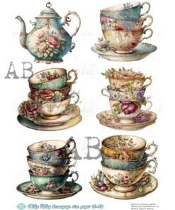 Hârtie de orez - Floral tea pot - A4