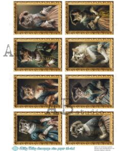 Hârtie de orez - Golden age style cats - A4