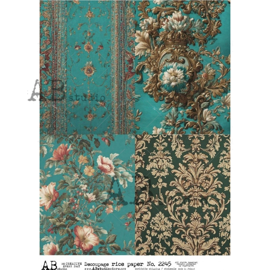 Hârtie de orez - Turquoise Wallpaper2 - A4 1 Hârtie de orez - Turquoise Wallpaper2 - A4
