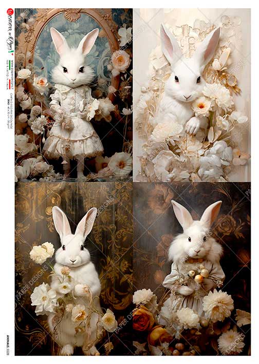 Hârtie de orez - Victorian Bunny Portraits - A5 1 Hârtie de orez - Victorian Bunny Portraits - A5