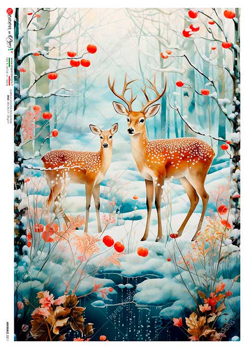 Hârtie de orez - Winter deer - A5 1 Hârtie de orez - Winter deer - A5