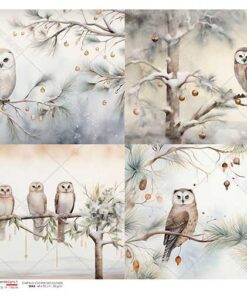 Hârtie de orez - Winter owls - 4 - A5