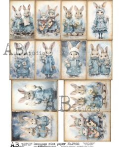 Hârtie de orez – Blue Bunnies - A4