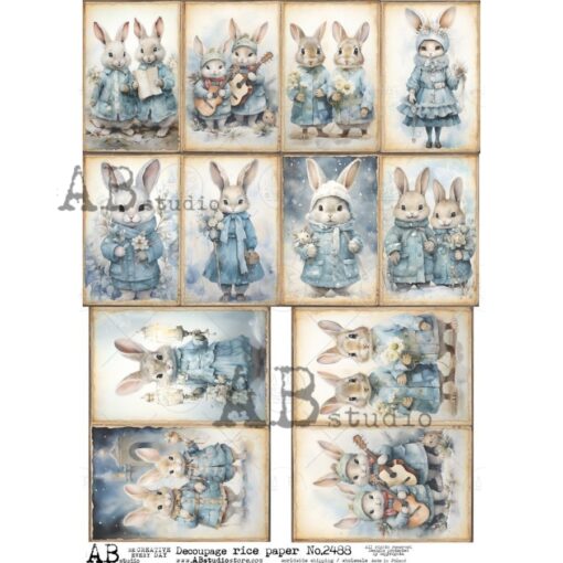 Hârtie de orez – Blue Bunnies - A4 1